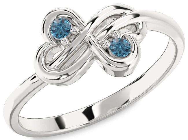 Blue Diamond Silver Infinity Round Two Stone Ring