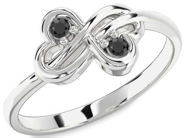 Black Onyx Silver Infinity Round Two Stone Ring