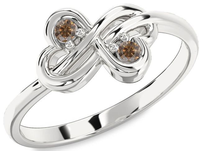 Chocolate Brown Diamond Silver Infinity Round Two Stone Ring
