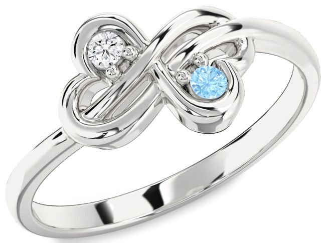White Gold Infinity Round Two Stone Promise Ring