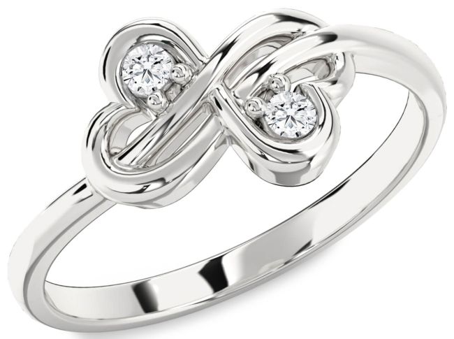 Diamond Silver Infinity Round Two Stone Ring