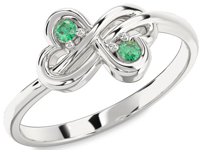 Emerald Platinum Infinity Round Two Stone Birthstone Ring