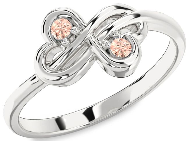 Morganite Silver Infinity Round Two Stone Ring