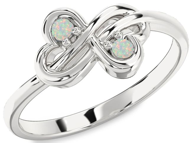 Opal Silver Infinity Round Two Stone Birthstone Ring