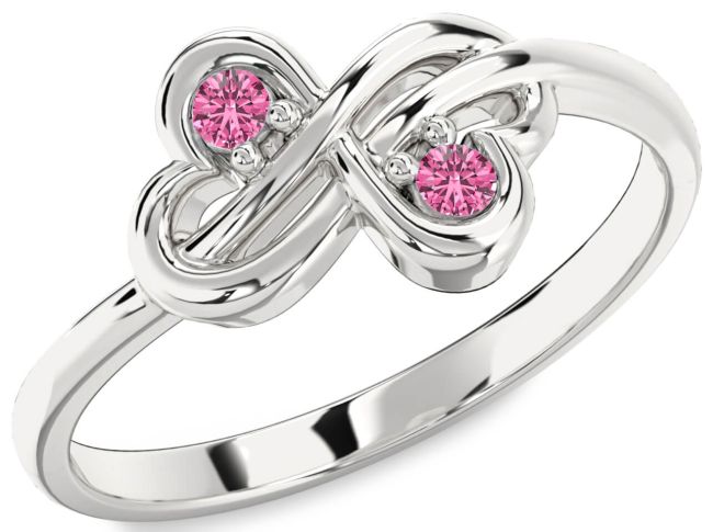 Pink Sapphire Silver Infinity Round Two Stone Ring