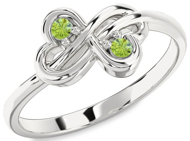 Peridot Silver Infinity Round Two Stone Birthstone Ring
