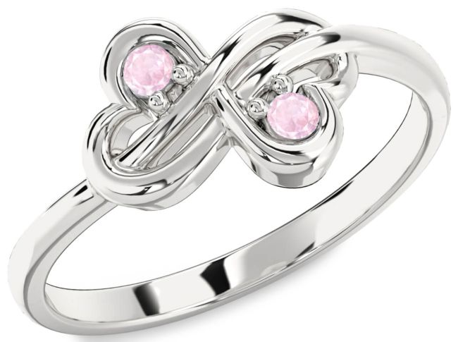 Rose Quartz Silver Infinity Round Two Stone Ring