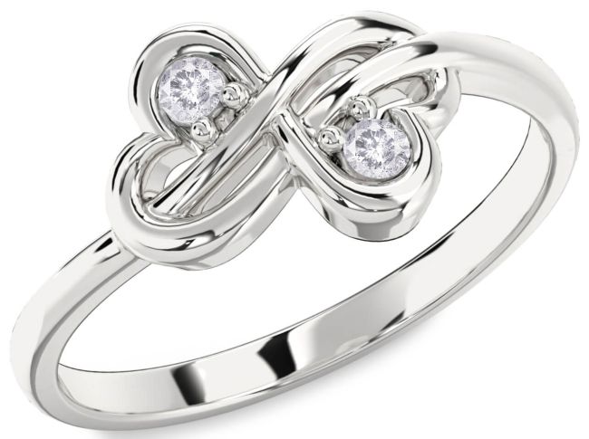 Salt & Pepper Diamond Silver Infinity Round Two Stone Ring