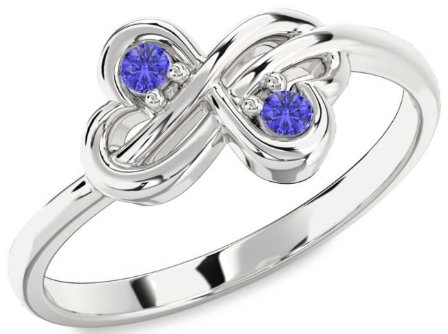 Tanzanite Silver Infinity Round Two Stone Ring