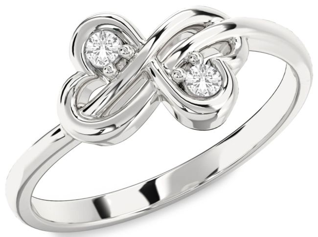 White Sapphire Silver Infinity Round Two Stone Ring