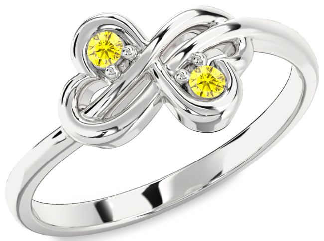 Yellow Sapphire Silver Infinity Round Two Stone Ring