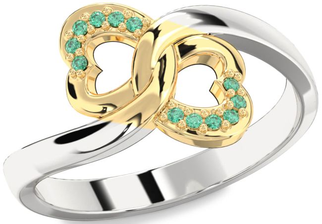Emerald Gold Silver Infinity Heart Ring