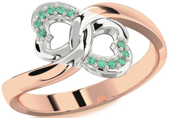 Emerald Rose Gold Silver Infinity Heart Ring