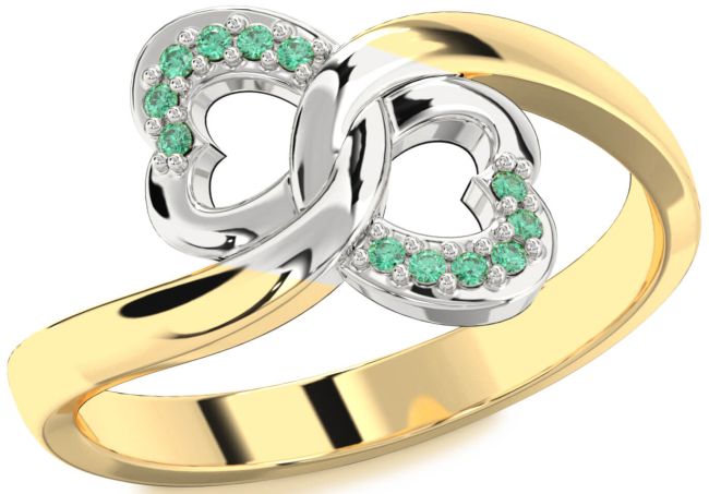 Emerald Gold Silver Infinity Heart Ring