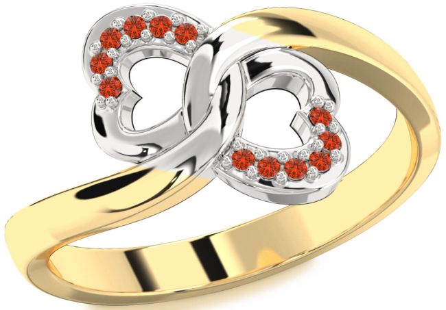 Fire Opal Gold Silver Infinity Heart Ring