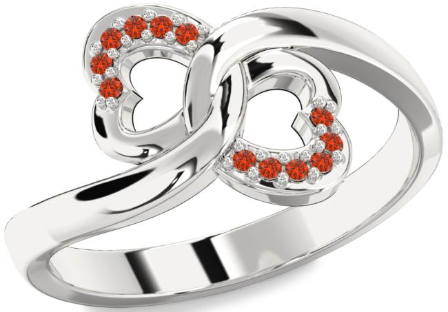 Fire Opal Silver Infinity Heart Ring