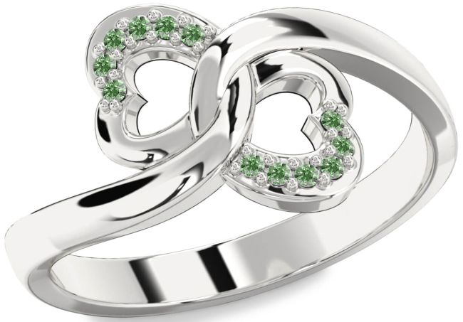 Green Diamond Silver Infinity Heart Ring