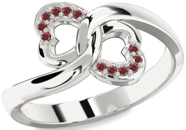 Garnet Silver Infinity Heart Ring