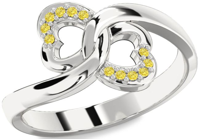 Yellow Diamond Silver Infinity Heart Ring