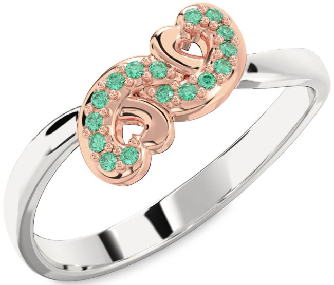 Emerald Rose Gold Silver Infinity Heart Ring