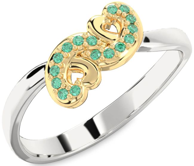 Emerald Gold Silver Infinity Heart Ring