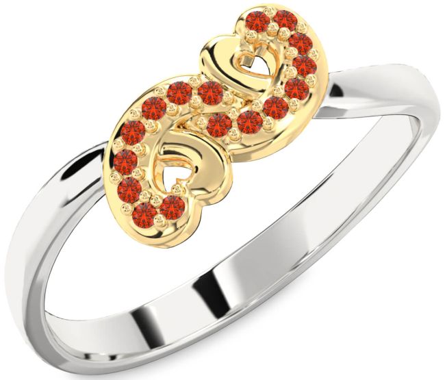 Fire Opal Gold Silver Infinity Heart Ring