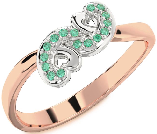 Emerald Rose Gold Silver Infinity Heart Ring