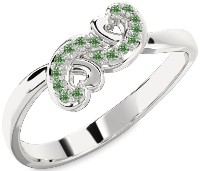 Green Diamond Silver Infinity Heart Ring