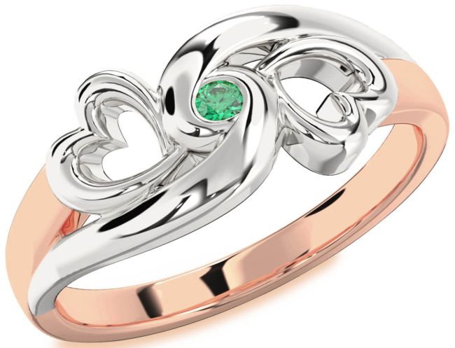 Emerald Rose Gold Silver Infinity Heart Promise Ring