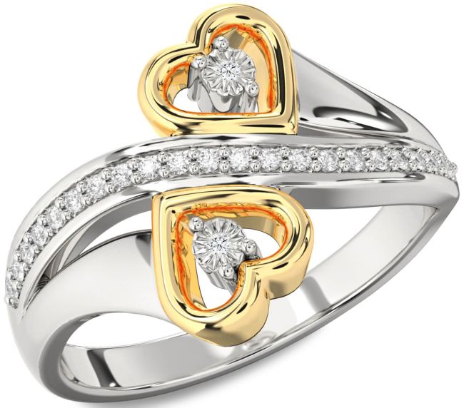 Diamond Platinum & Yellow Gold Heart Two Stone Ring