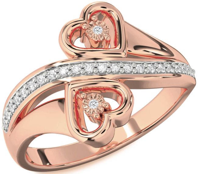 Diamond Rose Gold Heart Two Stone Ring