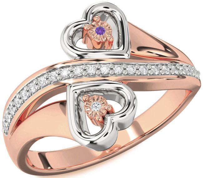 Diamond White Rose Gold Heart Two Stone Promise Ring