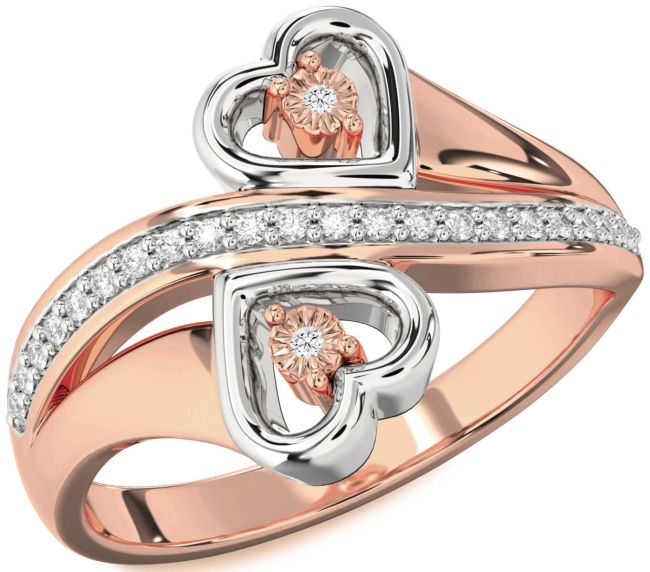 Diamond Platinum & Rose Gold Heart Two Stone Ring