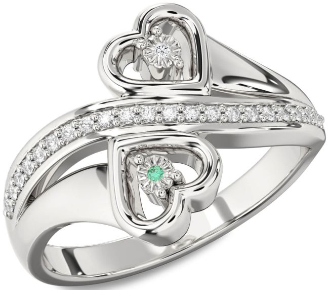 Diamond Silver Heart Two Stone Promise Ring