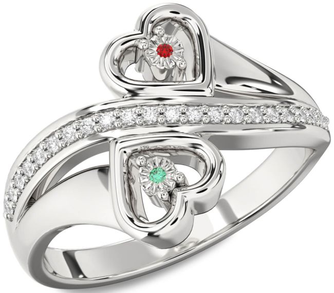 Diamond Silver Heart Two Stone Promise Ring
