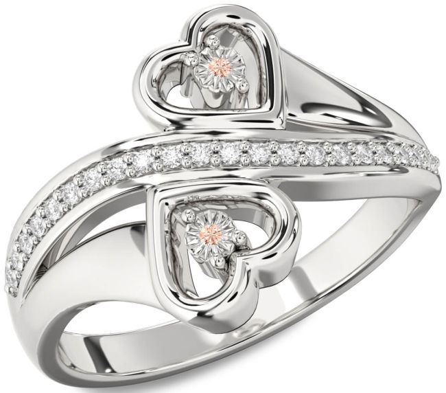 Diamond Morganite Silver Heart Two Stone Ring