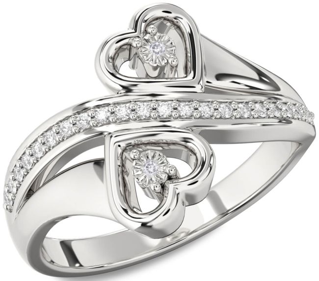 Salt & Pepper Diamond Silver Heart Two Stone Ring