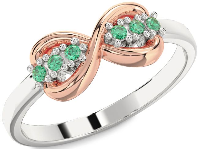 Emerald Rose Gold Silver Infinity Round Ring