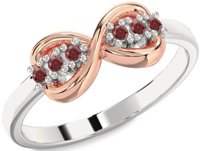 Garnet Rose Gold Silver Infinity Round Ring