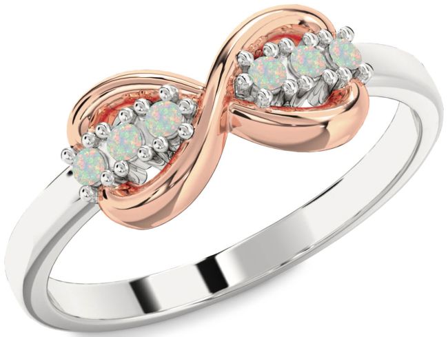 Opal Silver & 10K Rose Gold Infinity Round Ring