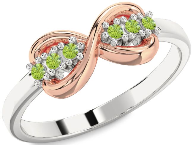 Peridot Rose Gold Silver Infinity Round Ring