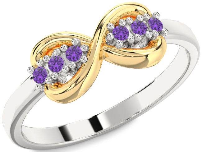 Amethyst Gold Silver Infinity Round Ring