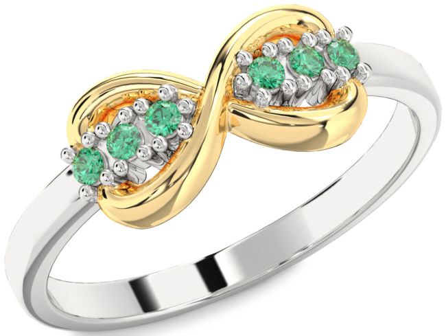 Emerald Gold Silver Infinity Round Ring