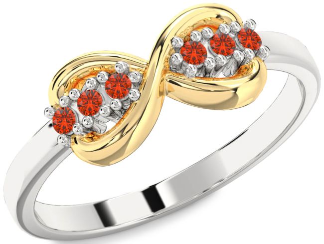 Fire Opal Gold Silver Infinity Round Ring