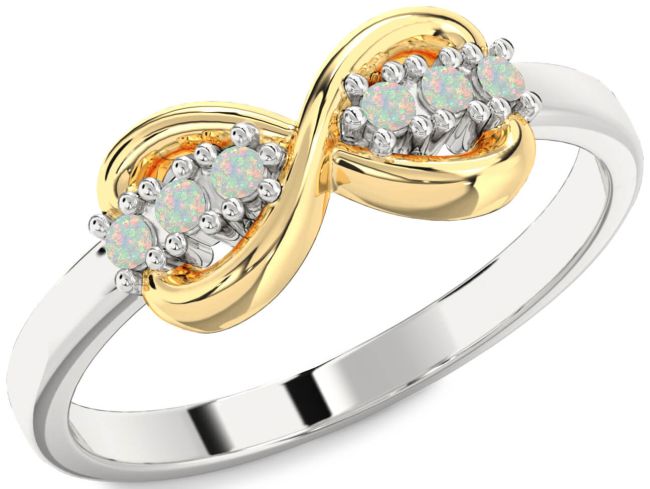 Opal Gold Silver Infinity Round Ring