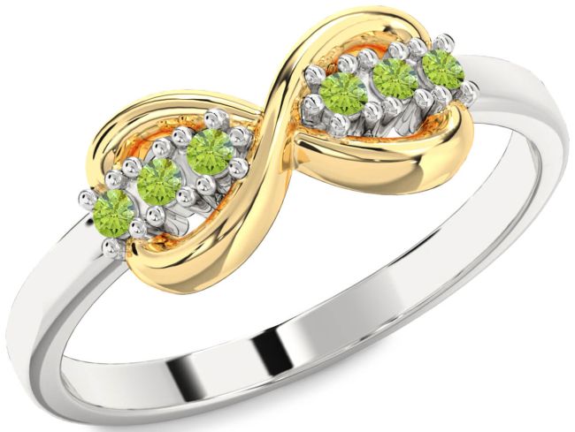 Peridot Gold Silver Infinity Round Ring