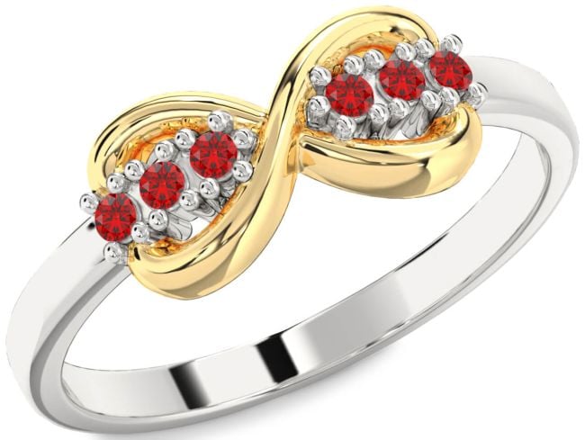Ruby White Yellow Gold Infinity Round Ring