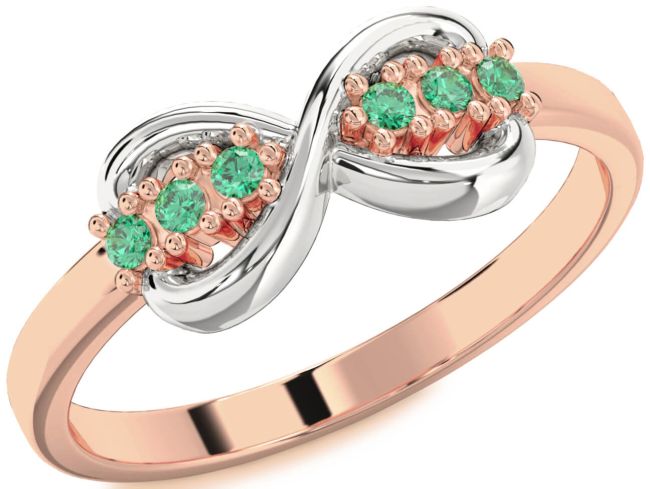 Emerald Rose Gold Silver Infinity Round Ring