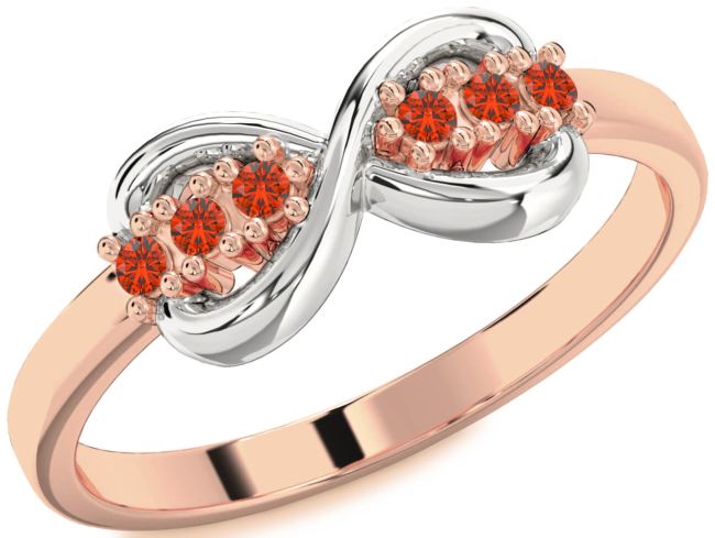 Fire Opal Rose Gold Silver Infinity Round Ring