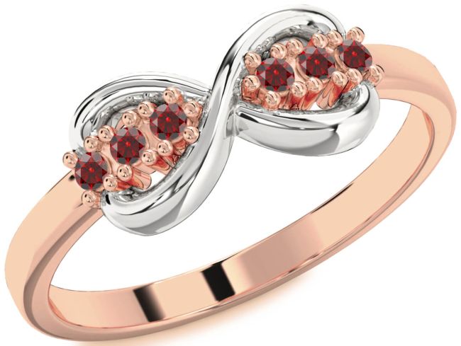 Garnet Rose Gold Silver Infinity Round Ring